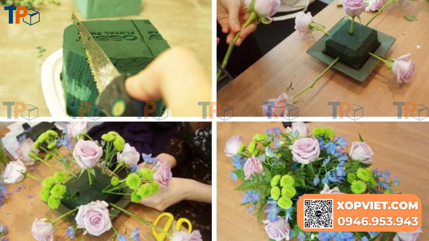 Kỹ thuật cắm hoa vào xốp để không làm vỡ xốp và giữ form đẹp lâu